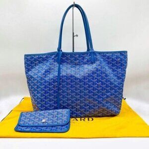 RARE Authentic Goyard Saint Louis PM Blue Shoulder Tote Bag & Pouch